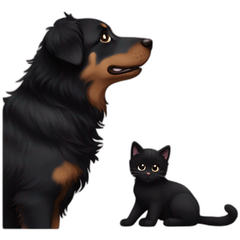 Black australian shepherd kissing a full black cat emoji