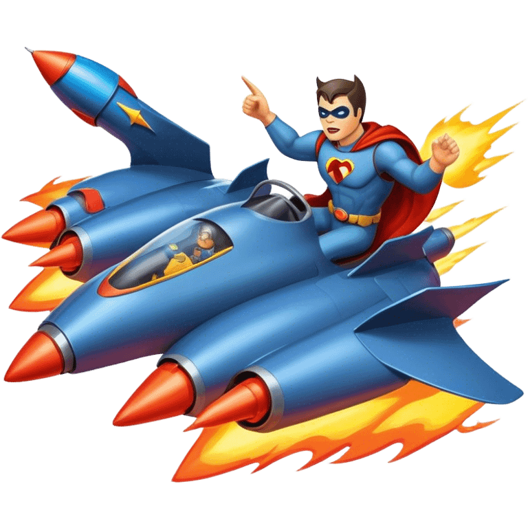 man riding a rocket batmobile boom!  emoji