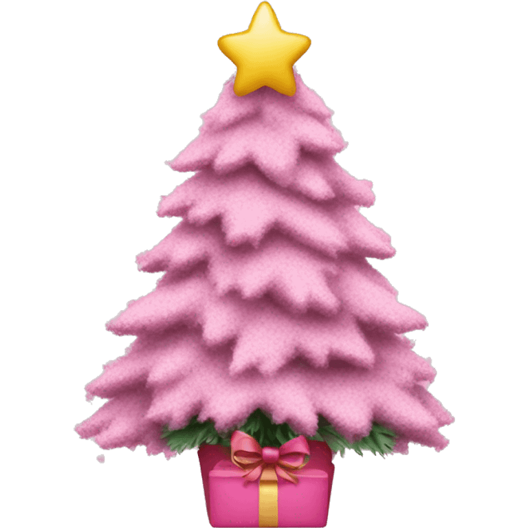 flocked christmas tree decorated in pink bows emoji