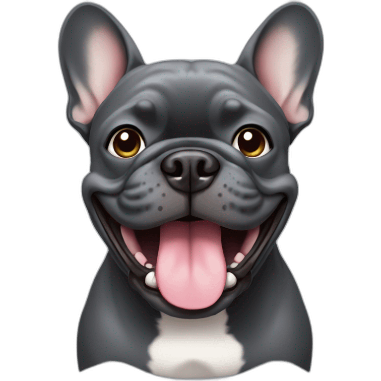 Dark Grey French bulldog smiling face emoji