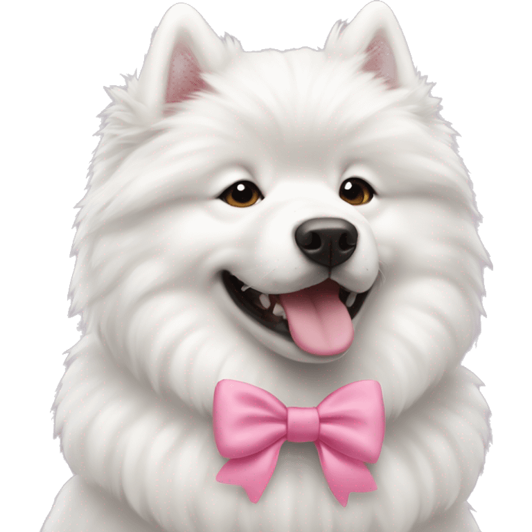 Dog Samoyed with pink bow and at her side boy Samoyed emoji