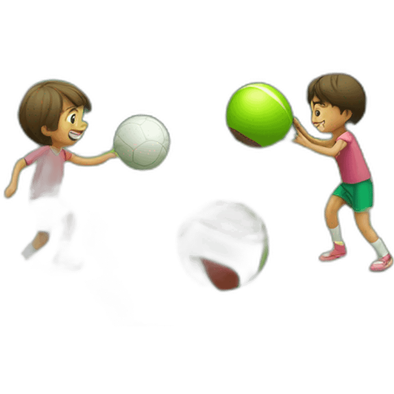 children play balls in a shcool with beautiful green mountain in the background emoji