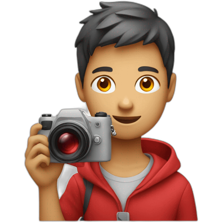 read headed (colour red) student taking picture with camera emoji