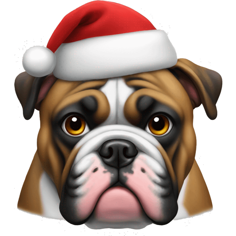 Black English bulldog in Christmas hat emoji