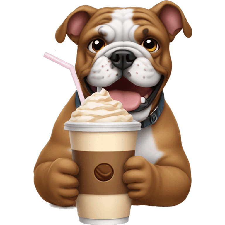 Bulldog drinking iced coffee emoji