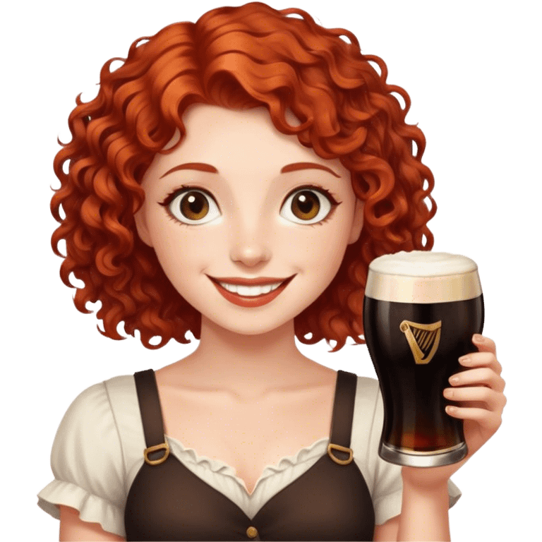 Short curly red hair girl smiling with Guinness  emoji