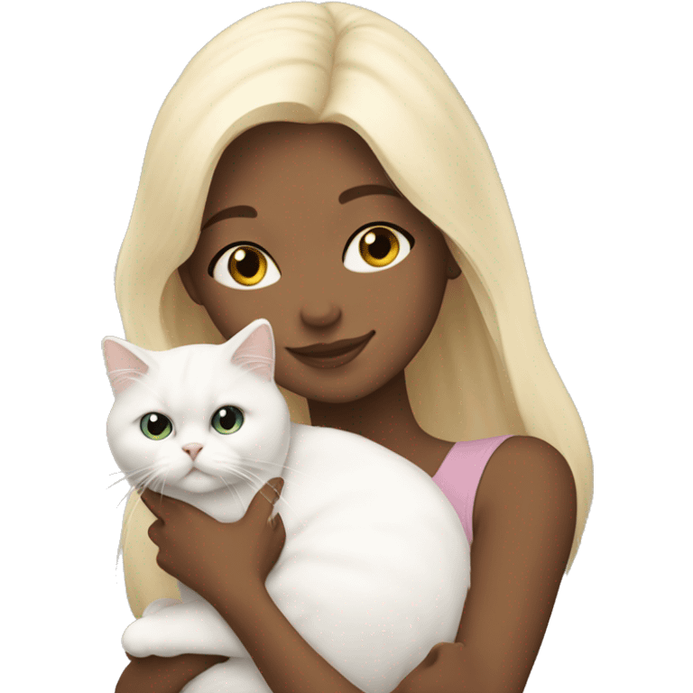 Blonde girl snuggling white Persian cat emoji