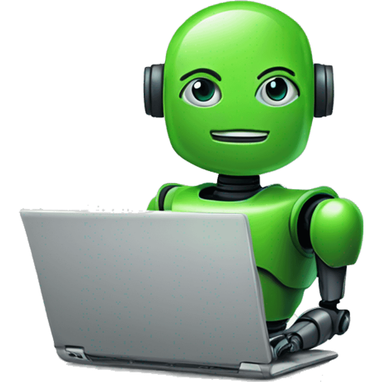 robot in laptop wearing green t-shirt emoji