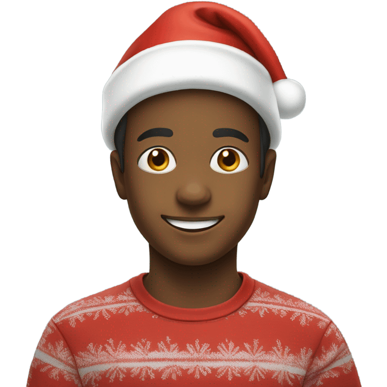 smiling boy in red shirt with a Santa hat emoji