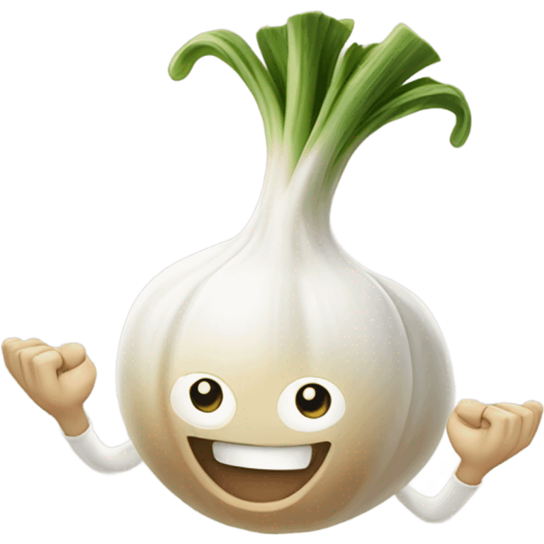 happy garlic with hands up emoji