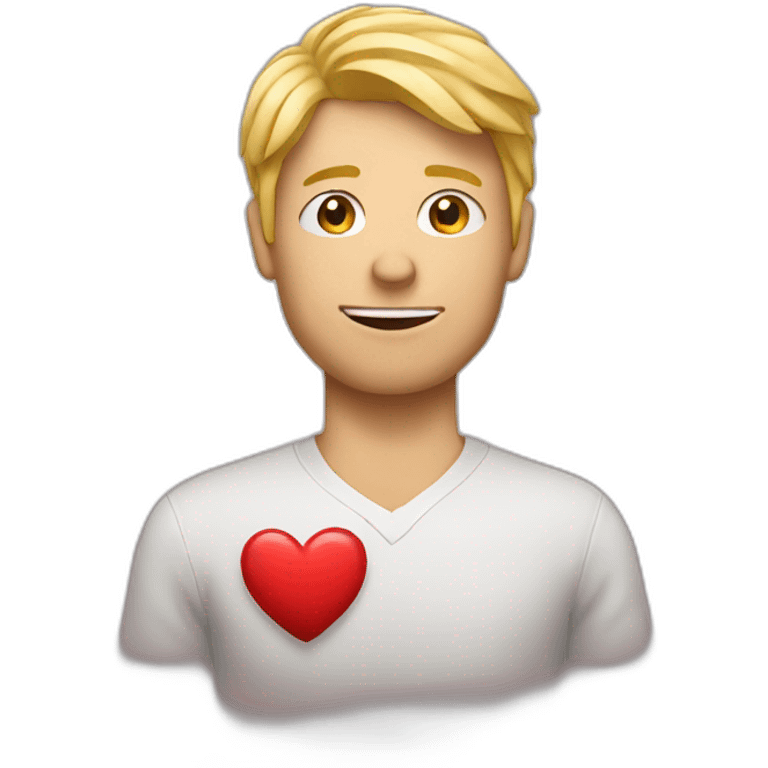 blond man holding heart emoji