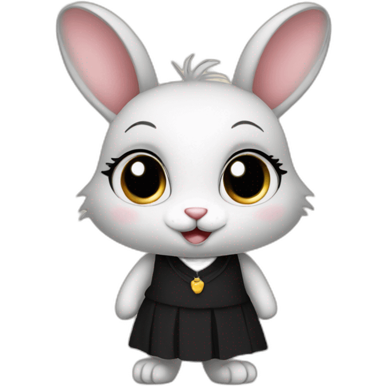 A cute rabbit with long eyelashes as a teacher wearing a nice black dress  emoji