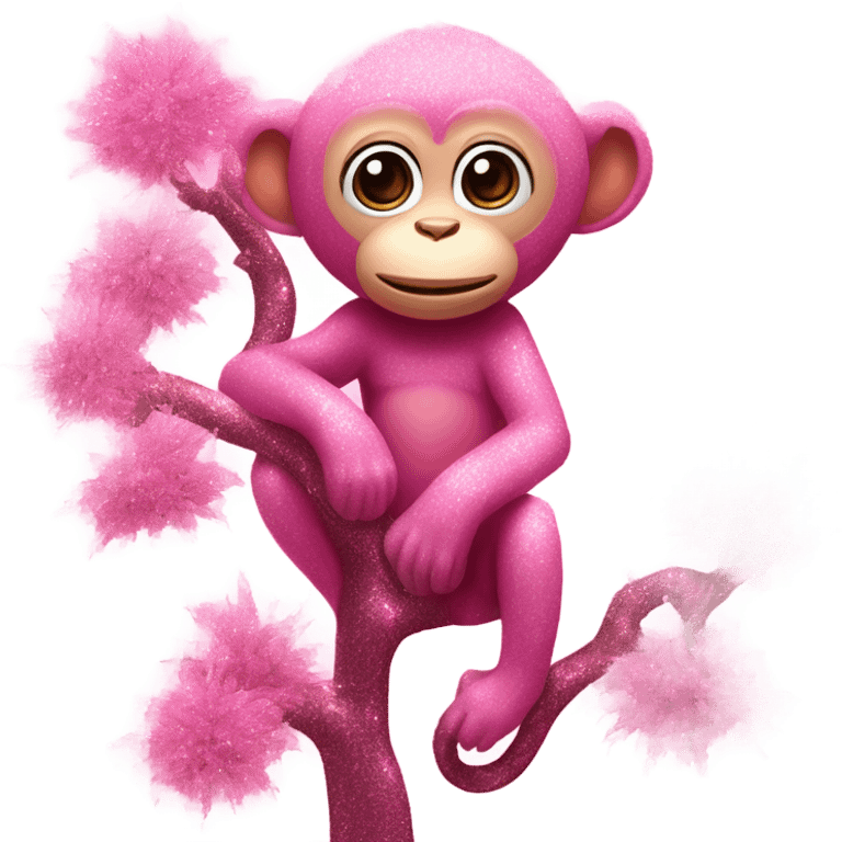 Pink monkey on a pink tree with glitter emoji