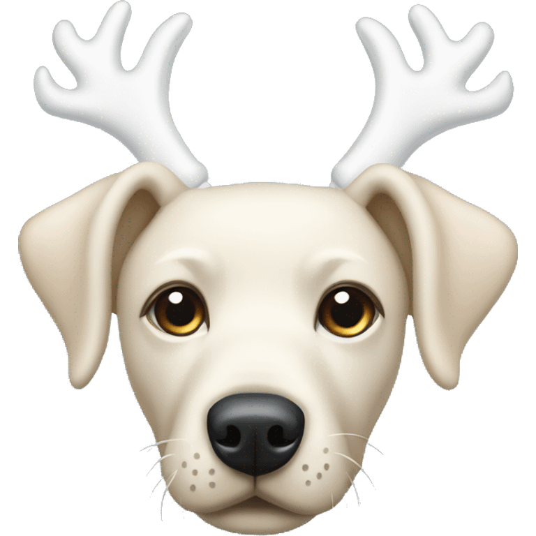 White Labrador wearing antlers dark blue emoji