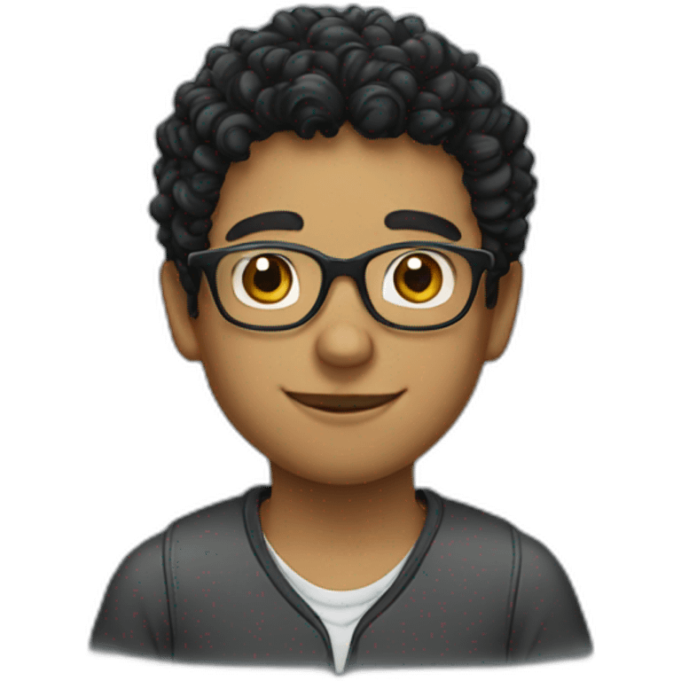 a boy with curly black hair and glasses emoji