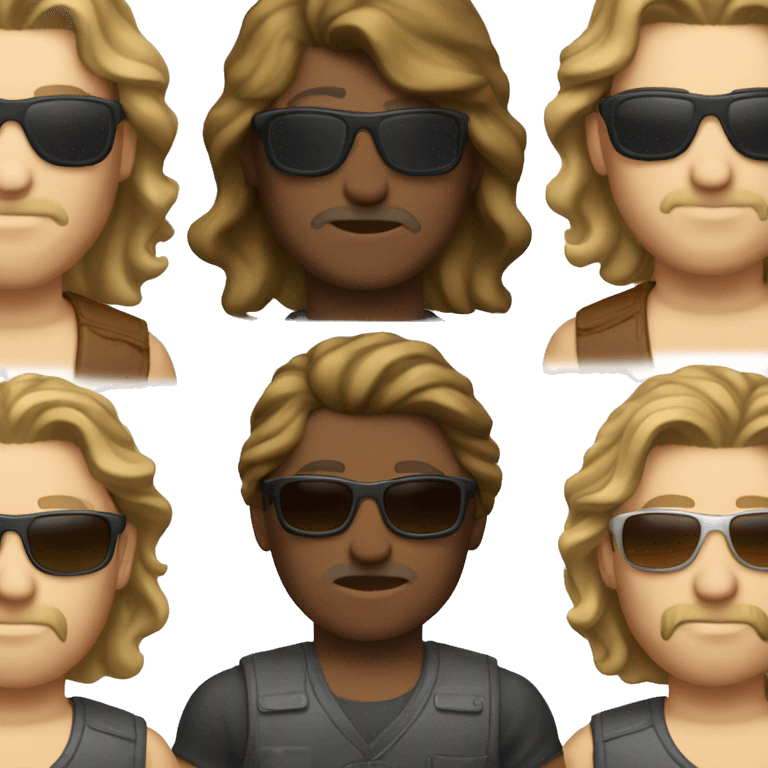 man with MULLET hairstyle with chopped sides, white skin, brown hair, sunglasses emoji