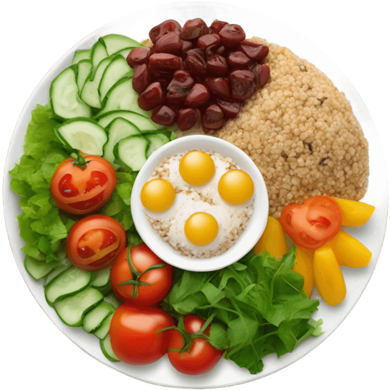 round white plate with healthy food emoji