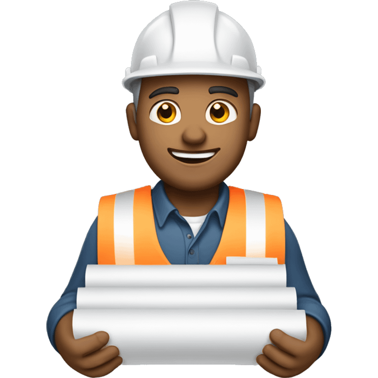 caucasian construction worker holding rolled up plans emoji