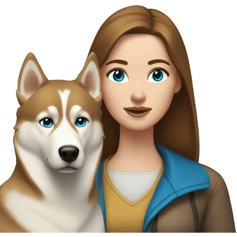 White Woman hair brown and bleus eyes and golden Husky  emoji