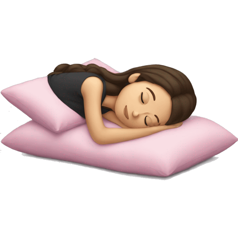 Brunette girl sleeping, pink pillow emoji