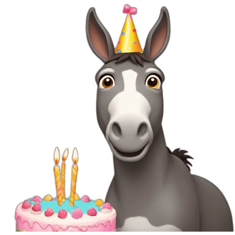 donkey with a birthday cake emoji