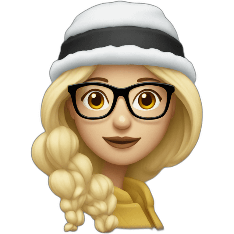 "blonde in glasses with black snow hat emoji