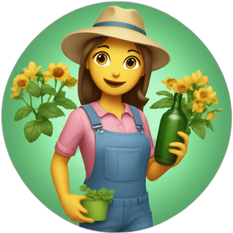 gardener girl in a hat with a bottle in her hands emoji