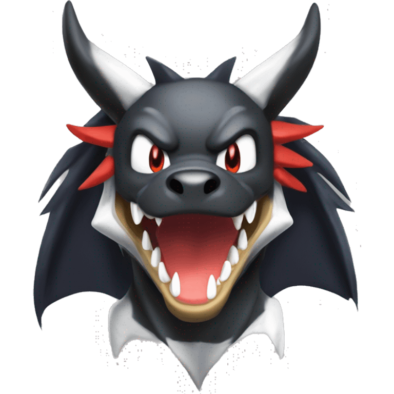 Black Cool Edgy Nargacuga-Houndoom-Garchomp Fakémon  with White and Red Edgy markings emoji