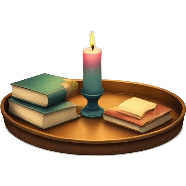 vintage tray with books and candle emoji