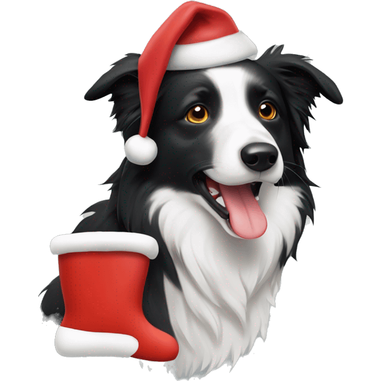 Border collie with Santa hat emoji