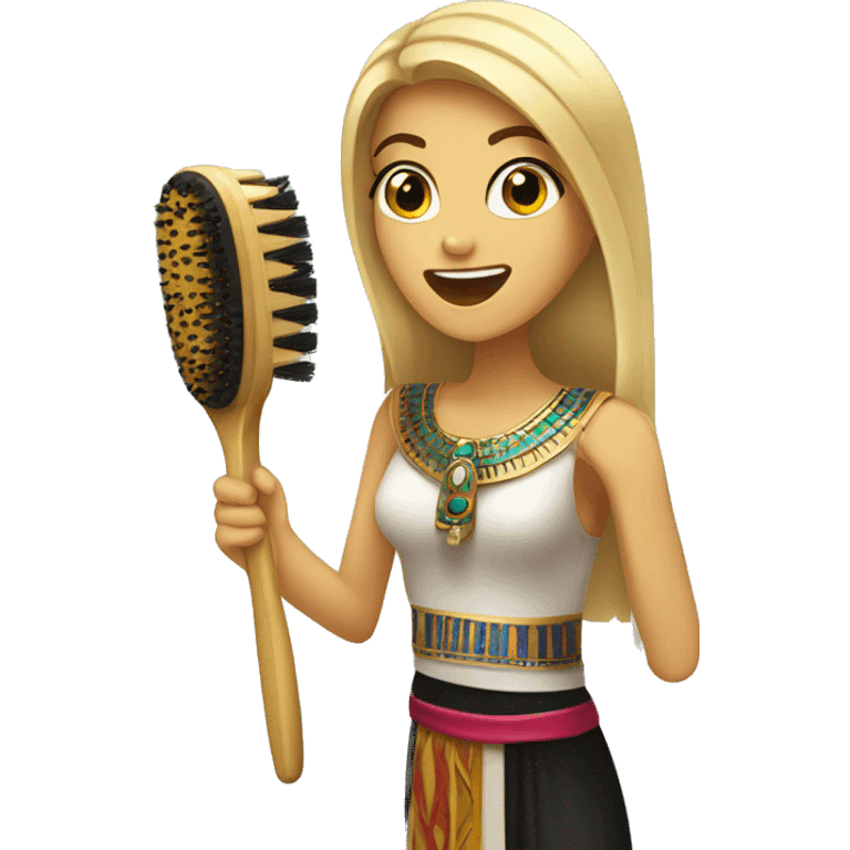 blonde girl singing into a hair brush dressed in Egyptian clothing  emoji