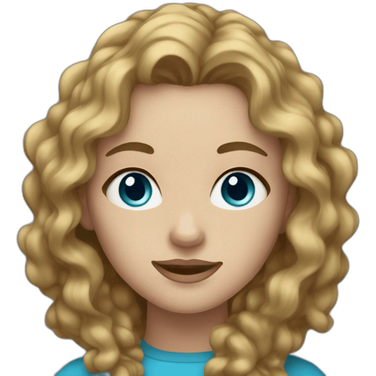 woman with dark blonde wavy hair and blue eyes and freckles emoji