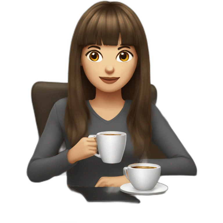 karin brown hair with bangs drinking coffee emoji