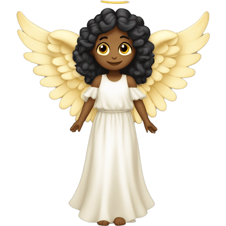 angel con alas de y aureola cara latina con cabello negro lacio largo   emoji