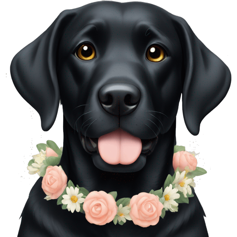 black lab with white chest with flower crown  emoji