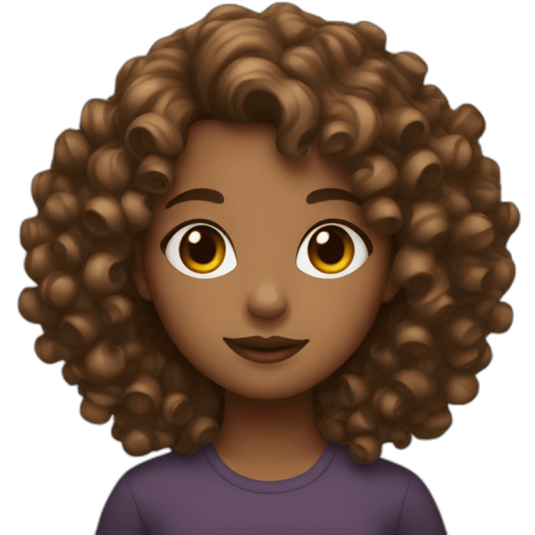 The girl artist has curly brown hair emoji