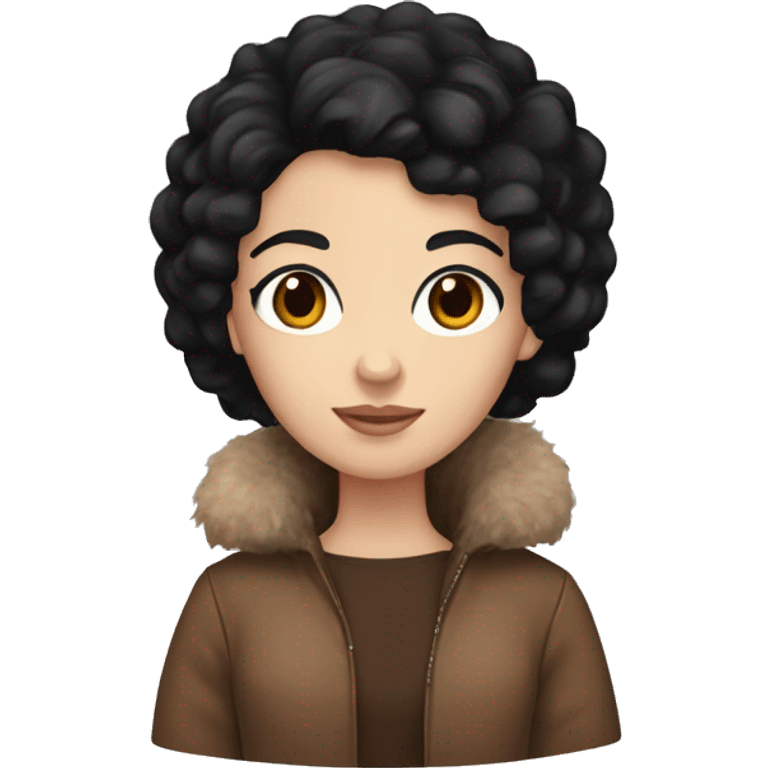 white girl black hair brown eyes brown fur coat emoji