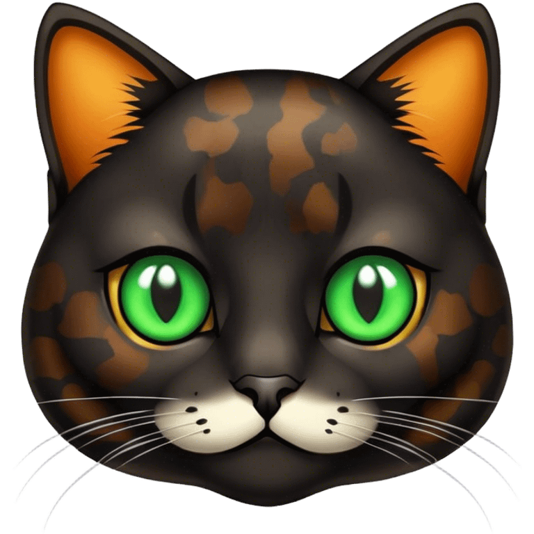 black tortoiseshell cat with green eyes emoji