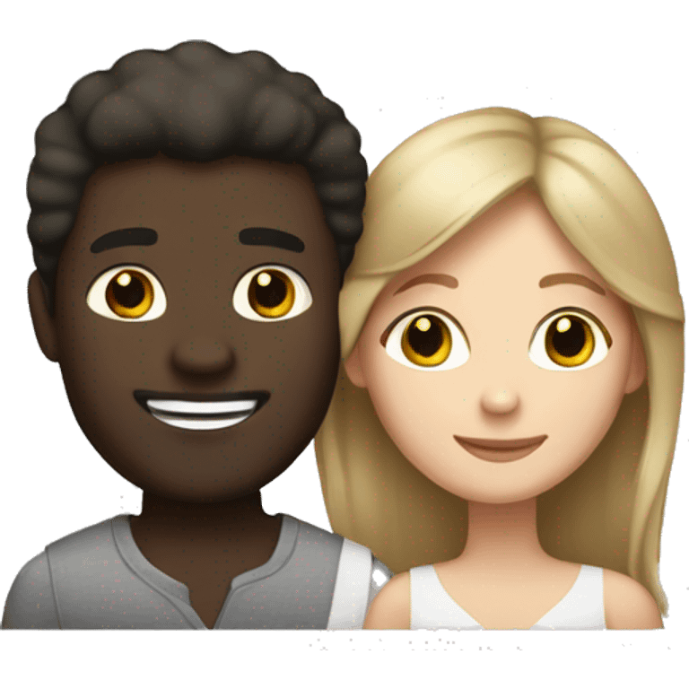 Interracial marriage white woman brown hair black man happy emoji