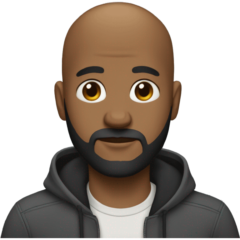 black bald with medium amout of beards guy with a moody face wearing a casual outfit emoji