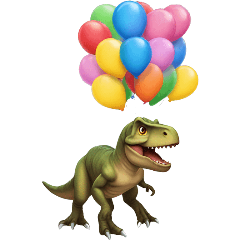 Trex wearing bday hat and balloons emoji