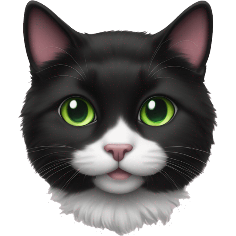 fluffy black tuxedo cat with green eyes and pink nose emoji