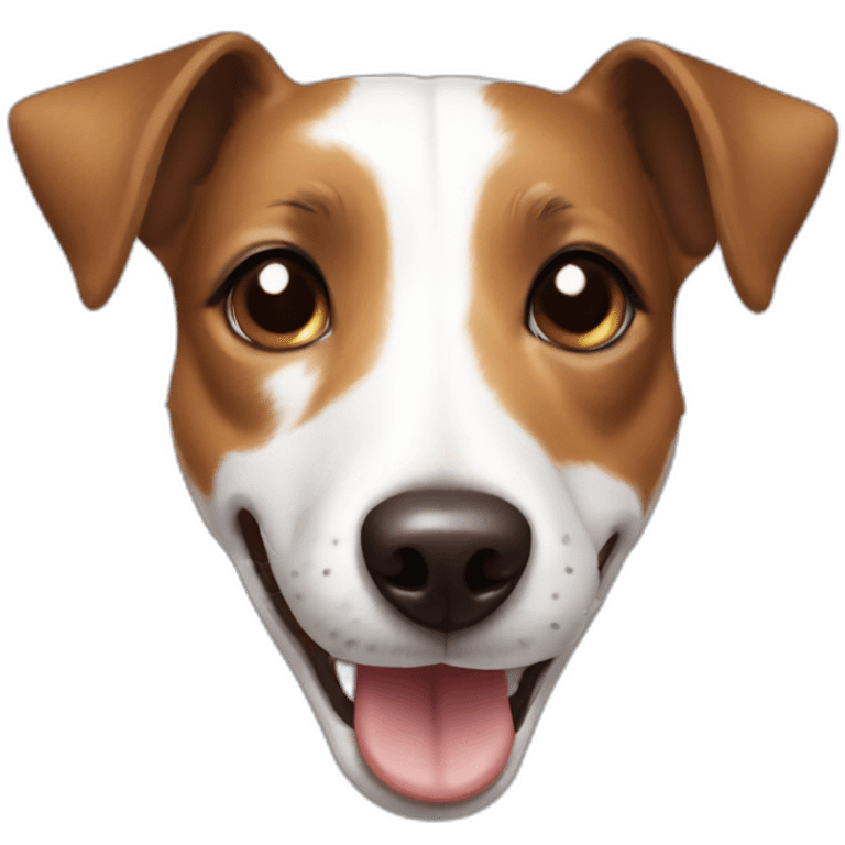 White and brown Jack Russell Dog smiling with a stain in the middle of her head  emoji