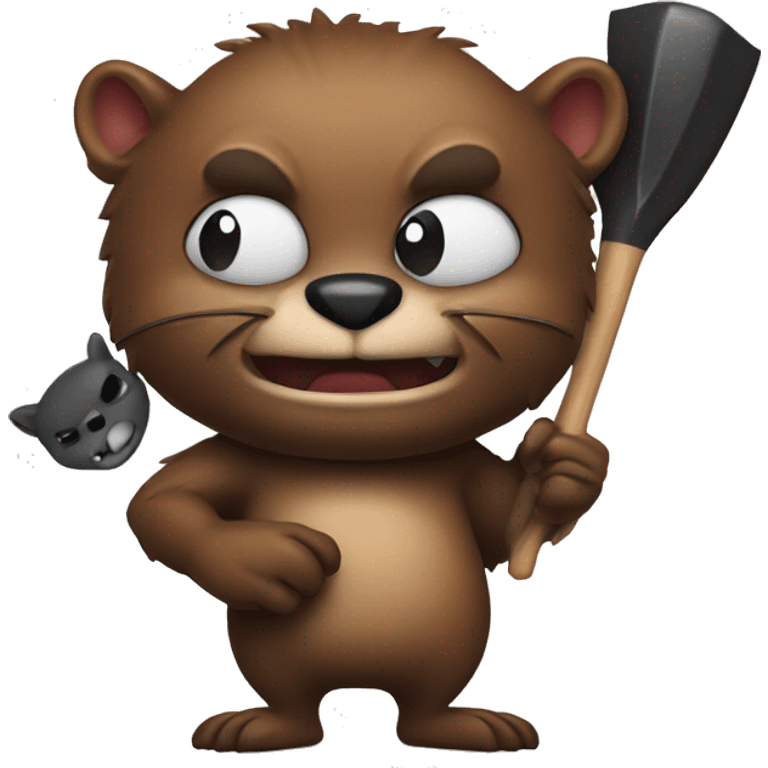 An evil beaver with a bat in his hands emoji