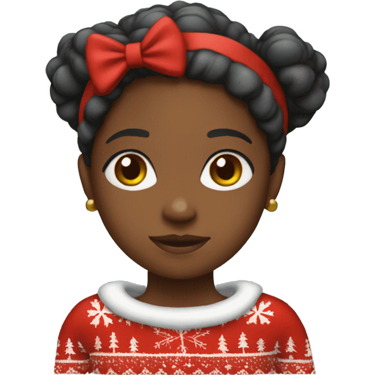 Black girl wearing bow and Christmas sweater emoji emoji