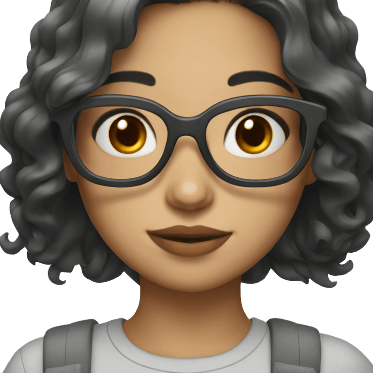 girl with black wavy shoulder length hair and grey eyes glasses emoji