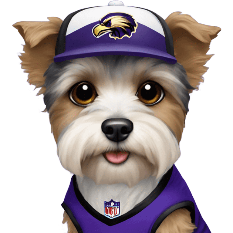 Yorkiepoo and white dog with pointy ears in Ravens jerseys  emoji