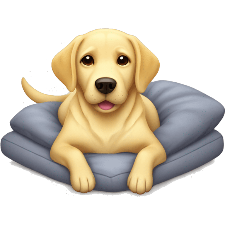 Yellow lab dog laying down on a cozy bed emoji