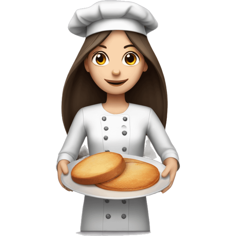 Brunette long straight hair girl holding plate in a cook hat emoji