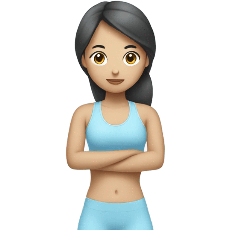 asain girl doing pilates wearing pastel blue emoji